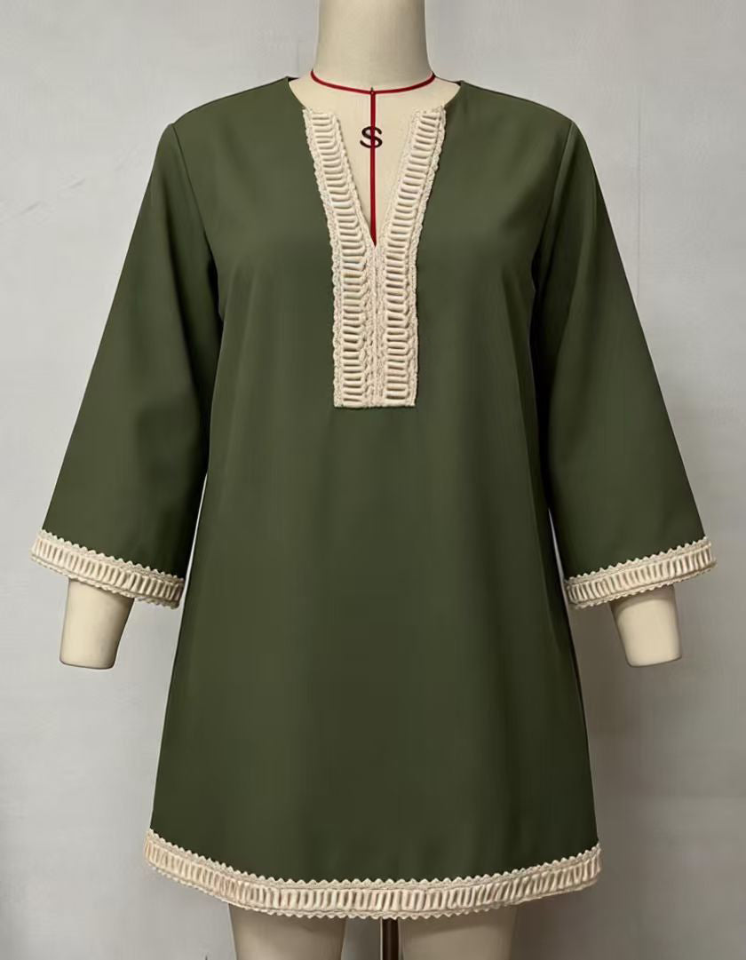Mini Dress 3/4 sleeve V neck