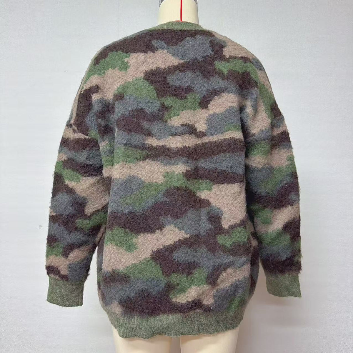 KT3004 Camouflage Fuzzy Cardigan Sweater