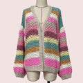 SG3001 Macaron Stripe Crochet Cardigan Sweater