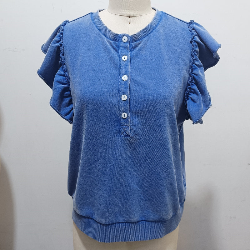 Acid Wash Ruffle Top