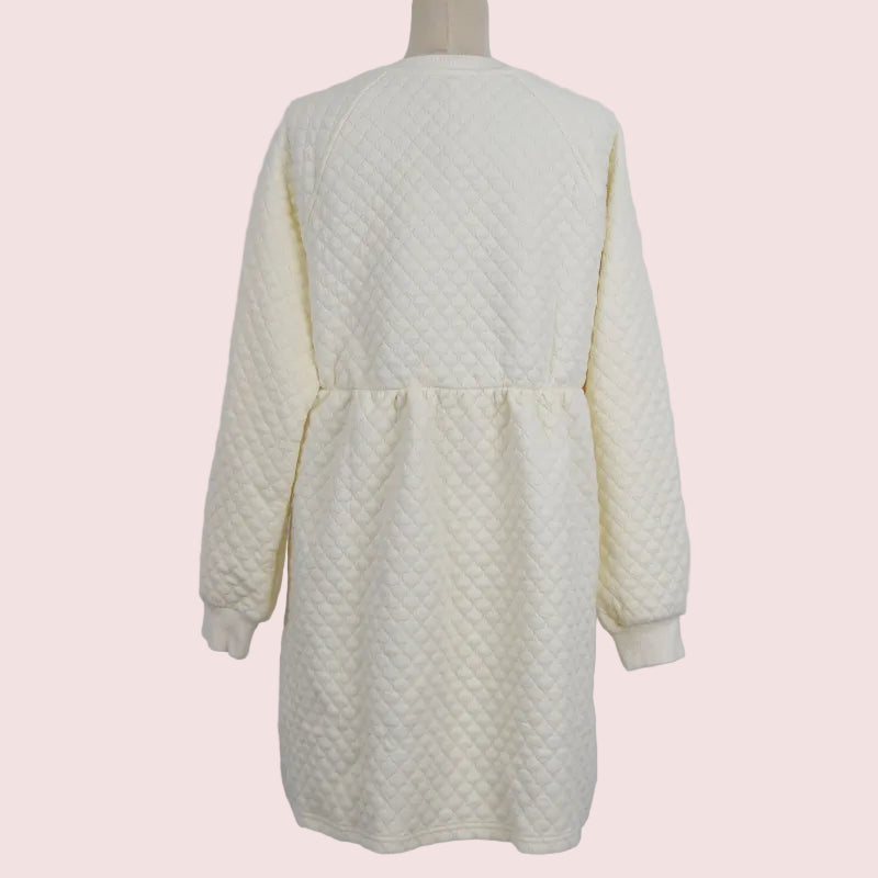 CH2001 Off-white Quilted Long-Sleeve Dress