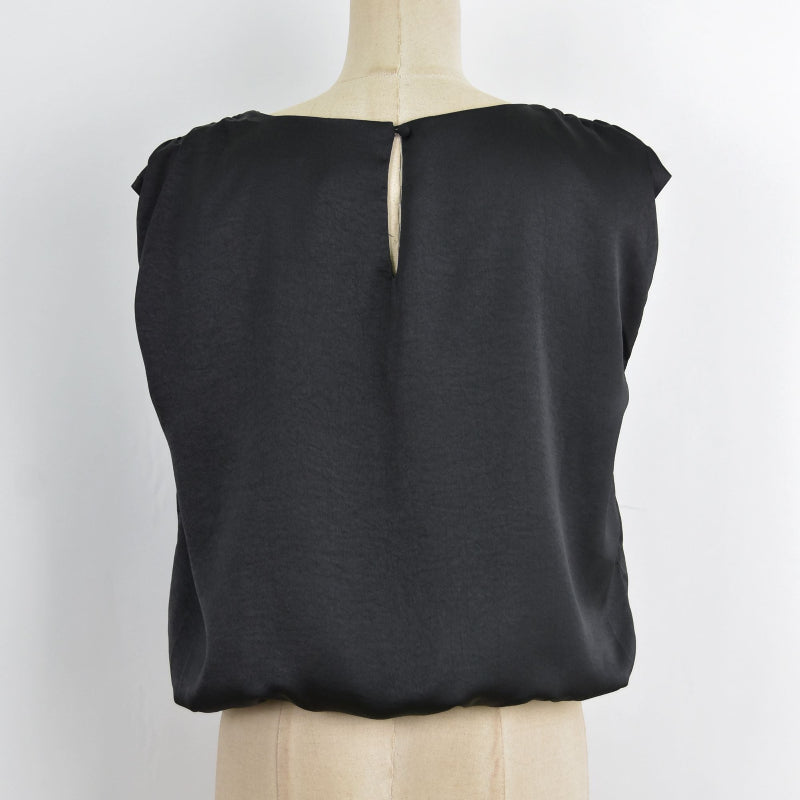 CH1004 Satin Solid Puff Hem Blouse