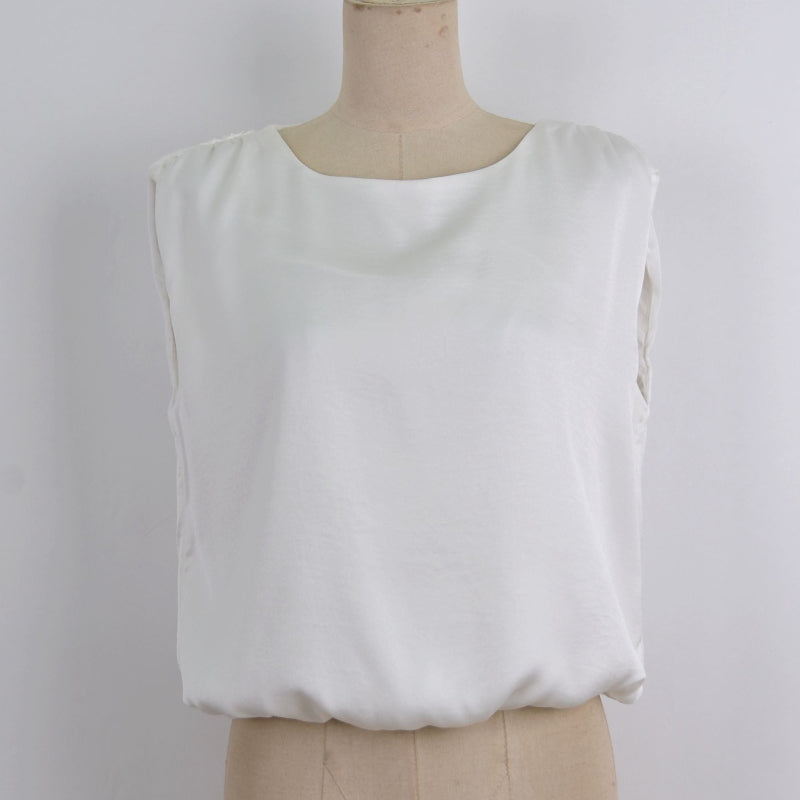 CH1004 Satin Solid Puff Hem Blouse