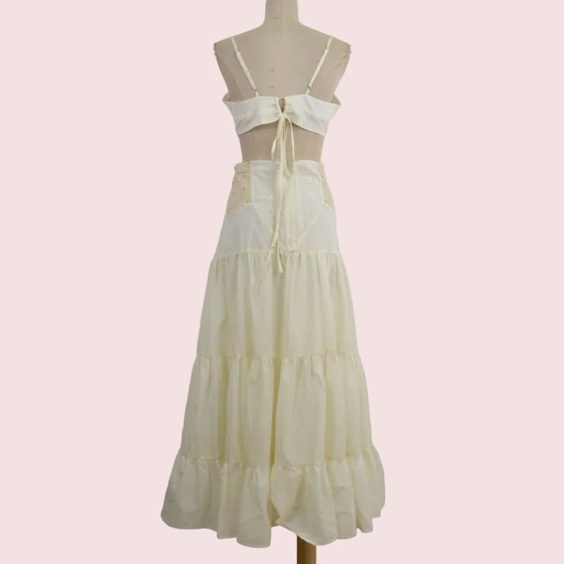 CH2003 Spaghetti Straps Tiered Drop Waist Maxi Dress