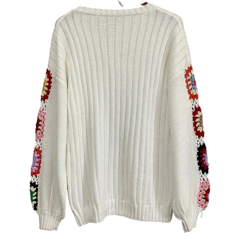 KT3002 White Oversized Crochet Sleeve Pullover