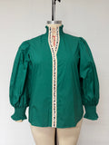SHF-Wild Contrast Woven Evergreen Blouse