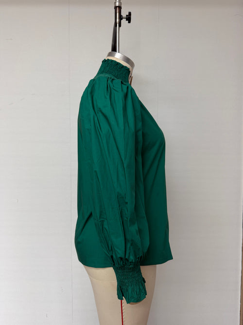 SHF-Wild Contrast Woven Evergreen Blouse
