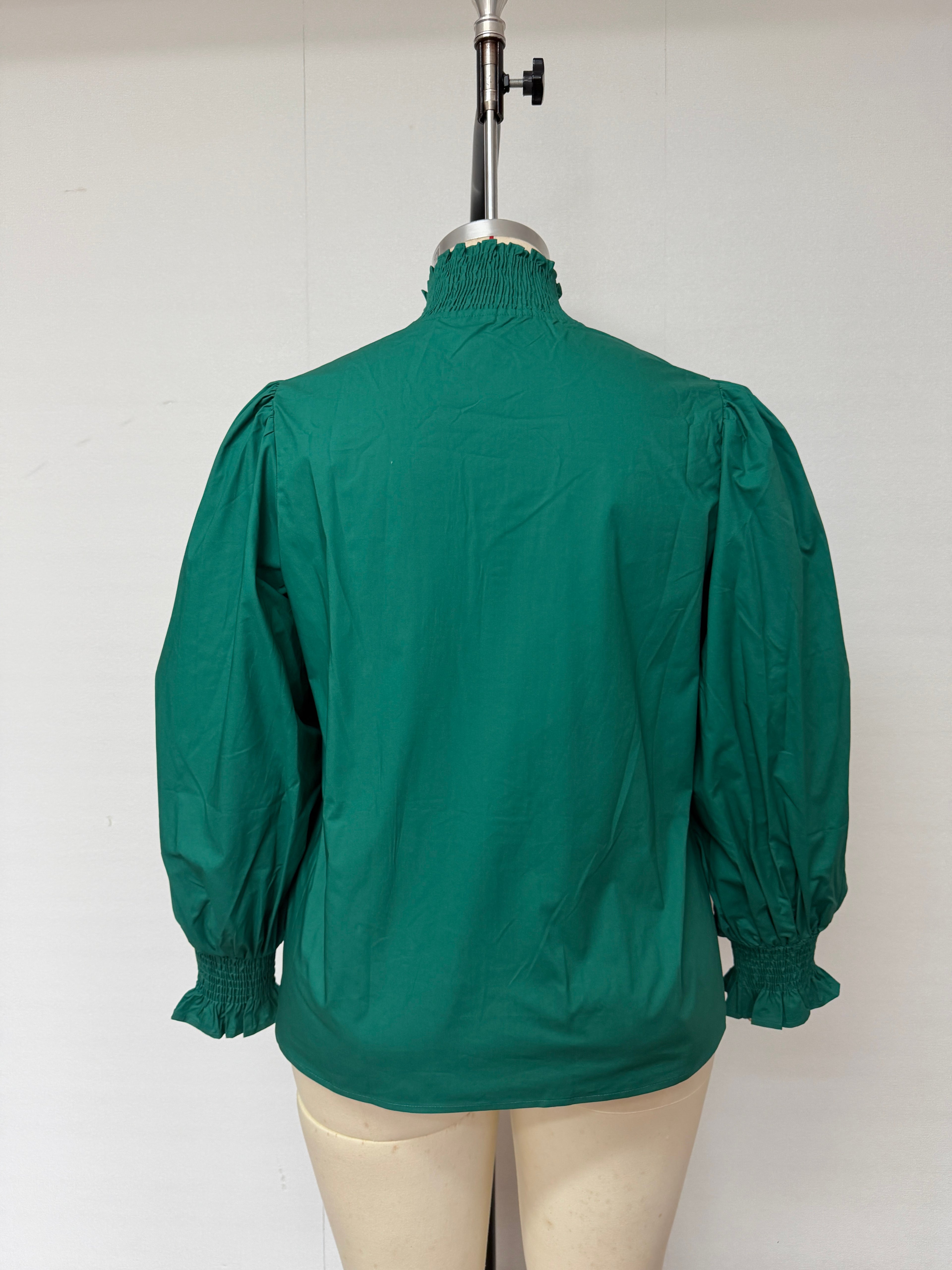 SHF-Wild Contrast Woven Evergreen Blouse