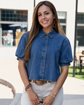 Short Puff Sleeve Denim Shirt
