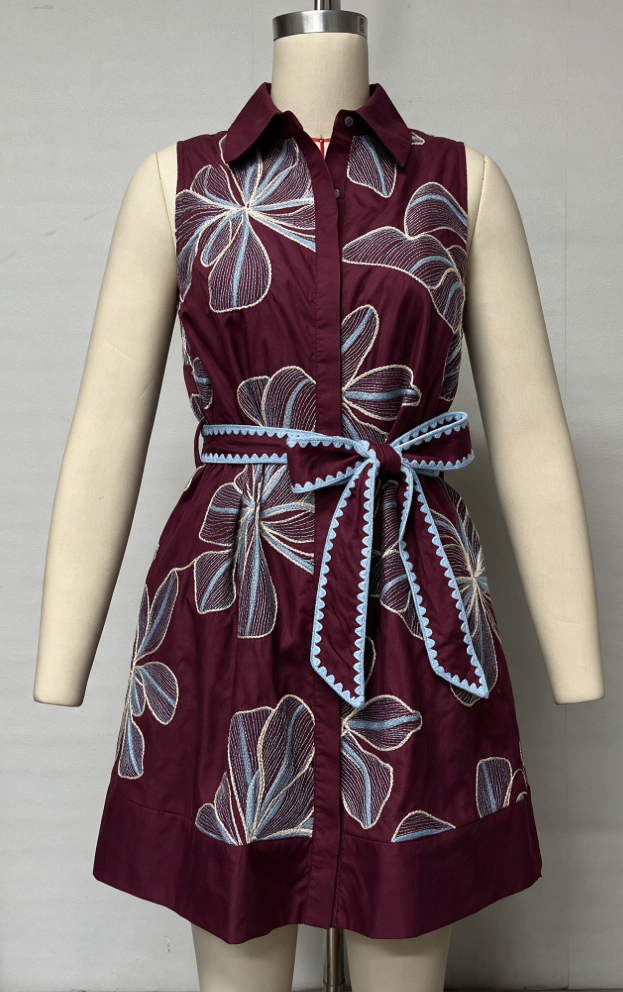 Embroderied Sleeveless Mini Dress