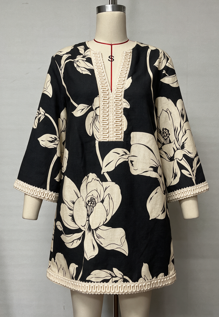 Mini Dress 3/4 sleeve V neck