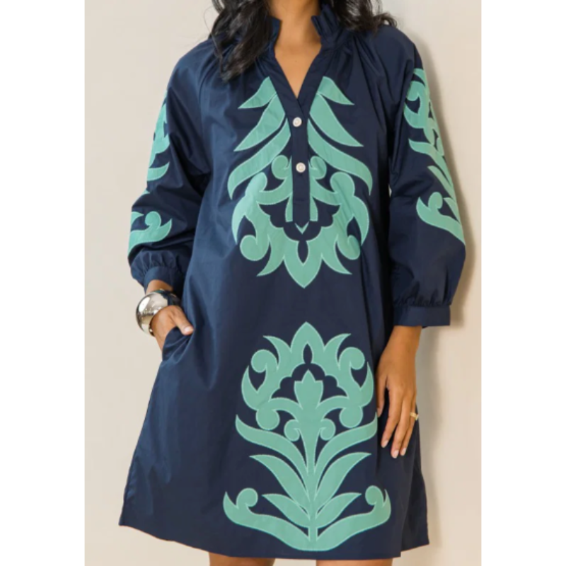 KT2003 Embroidery Button Up Dress