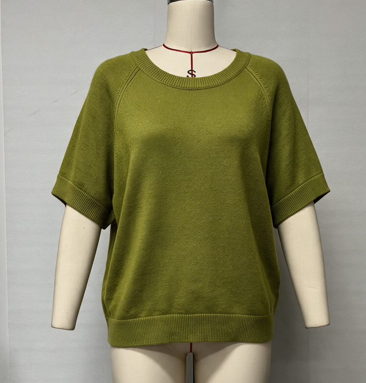 KT3006 Olive Raglan Short Sleeve Sweater