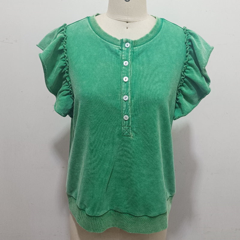 Acid Wash Ruffle Top