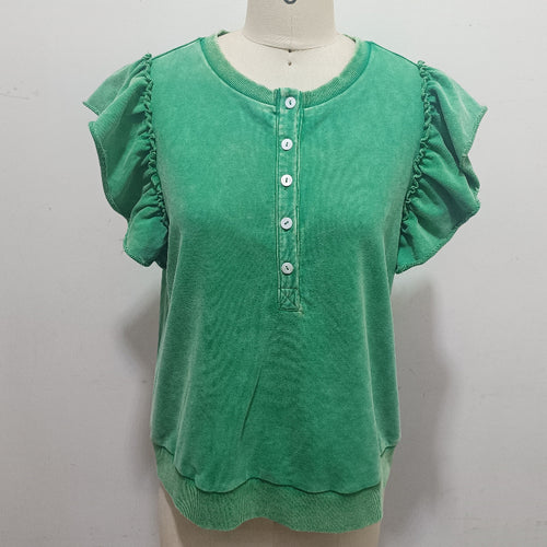 Acid Wash Ruffle Top