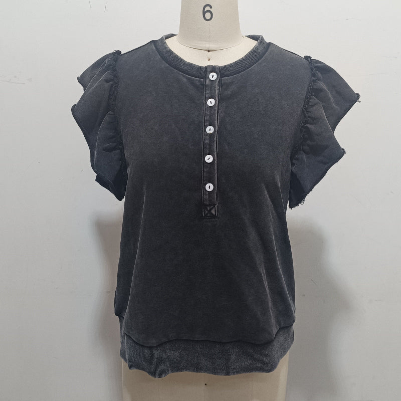 Acid Wash Ruffle Top